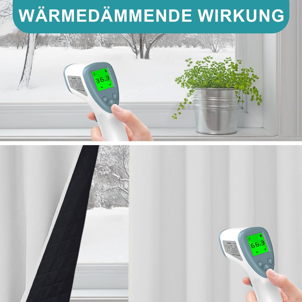100% Blackout Vorhänge Drei Schicht Thermisch Isolierte Schalldichter Vorhang für Wohnzimmer Schlafzimmer, 2 Stück, Grauweiß, B132xH213cm