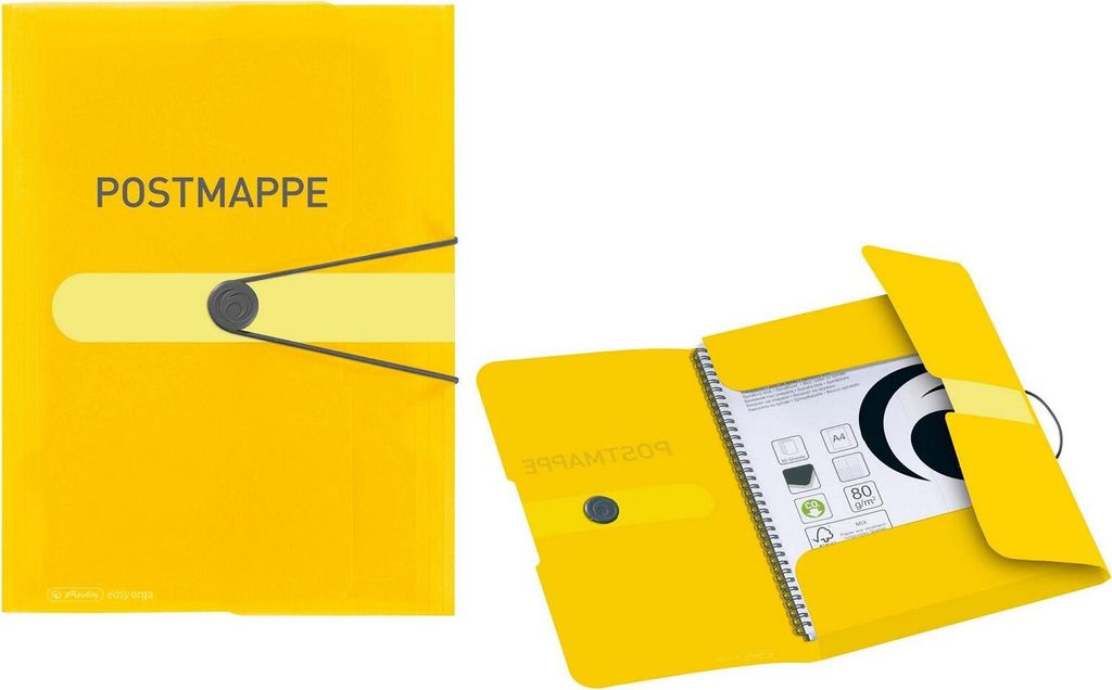 Herlitz Gummizugmappe  A4 PP Postmappe transparent gelb Produktbild 