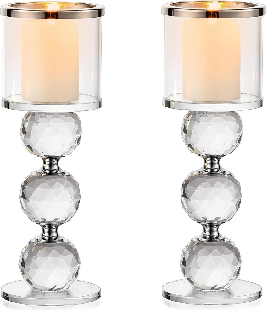 Portacandele Cristallo Argento Set 2 Pz | Candelieri Vetro Offerta