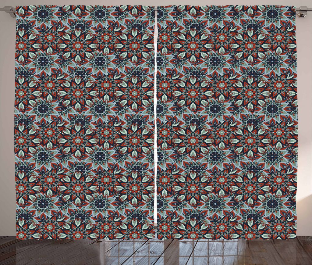 ABAKUHAUS Ottomane Rustikaler Vorhang, Vintage Blumen Folk, Wohnzimmer Universalband Gardinen mit Schlaufen und Haken, 280 x 175 cm, Mehrfarbig
