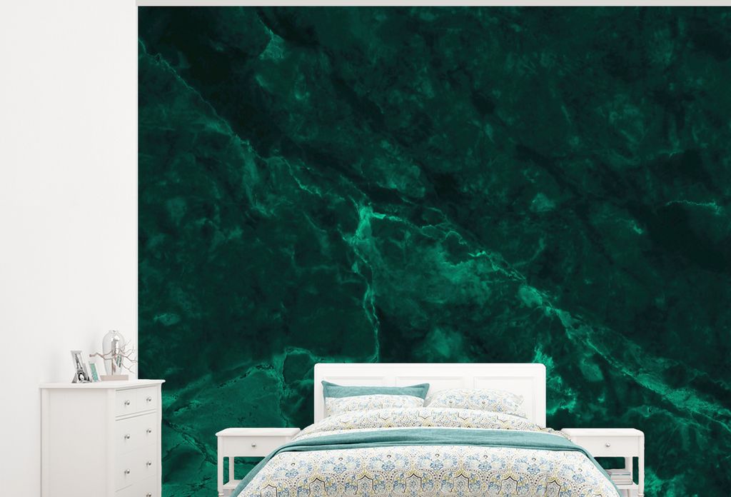 MuchoWow Fototapete für Wohnzimmer oder Schlafzimmer Wandtapete Vinyl Motivtapete Marmor - Limone - Grün - Strukturiert - Marmoroptik - 275x220...