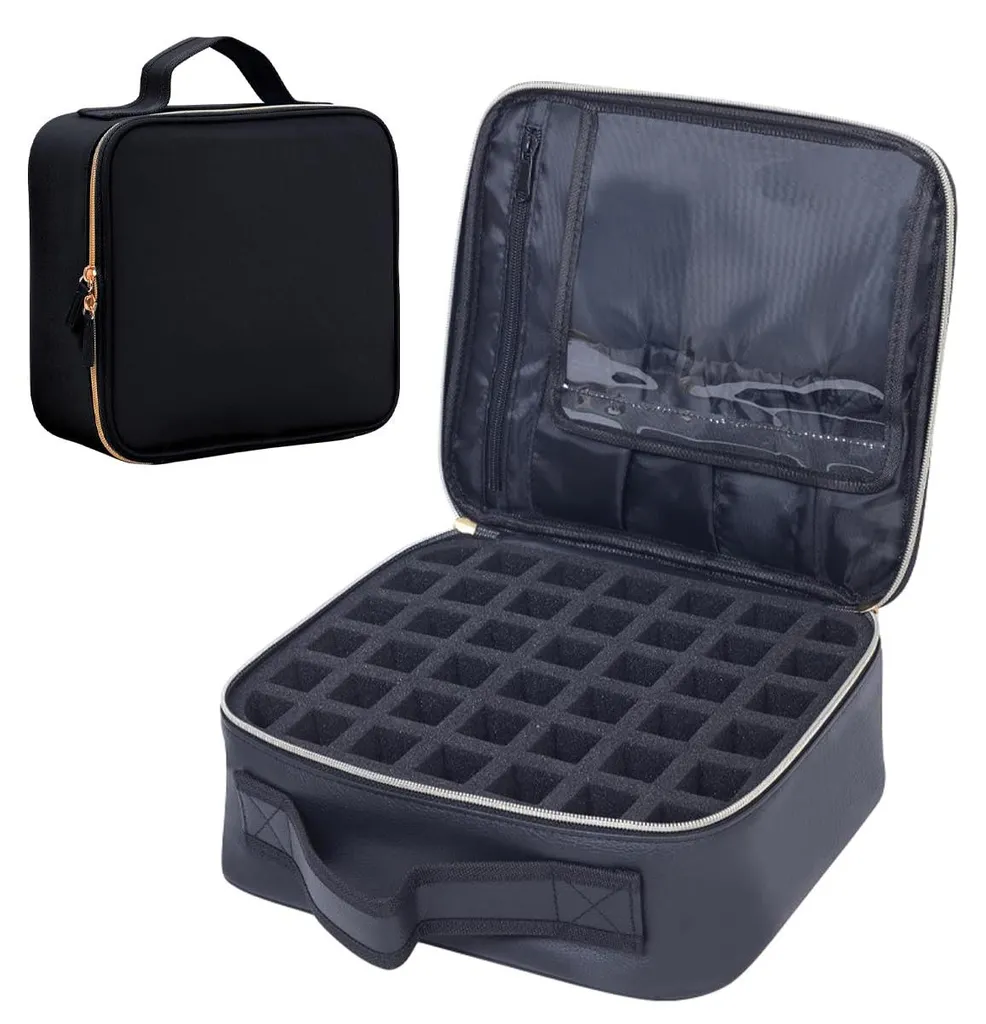 Rangement Vernis à Ongles Anti-Casse 42 Flacons en Cuir PU avec Grille