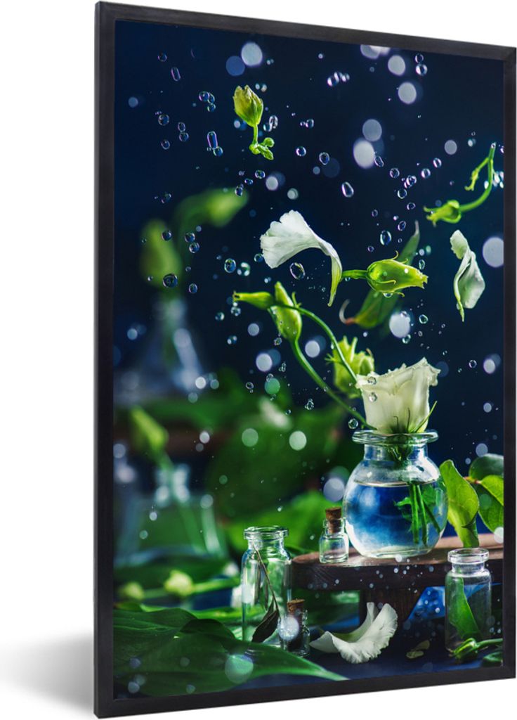 MuchoWow MuchoWow Gerahmtes Poster Tropfen - Rosen - Blumen 60x90 cm - Poster mit zchwarzem Bilderrahmen - Kunst