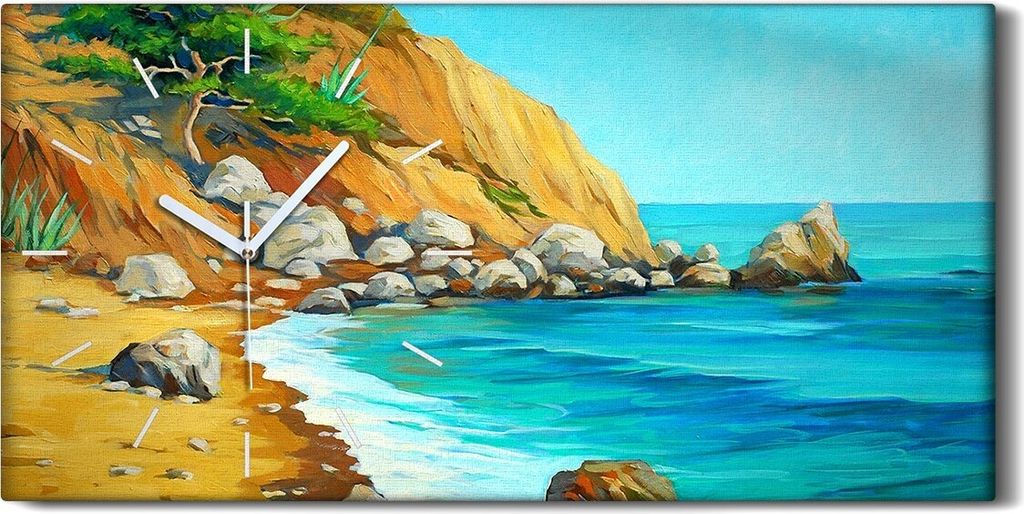 Dekor Leinwand Uhr Wandbilder Kunstdruck 60x30 Foto Landschaft Meeresufer Strand - weiße Hände