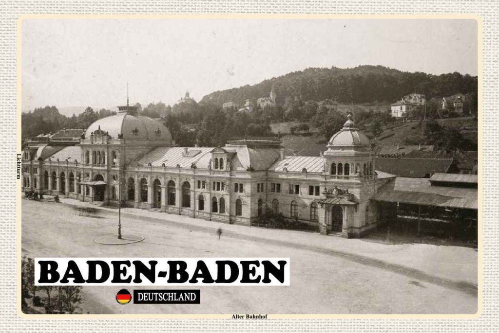 vianmo Holzschild 20x30 cm Baden-Baden Alter Bahnhof Bildmotiv Reisemotiv Abenteuer Reisen