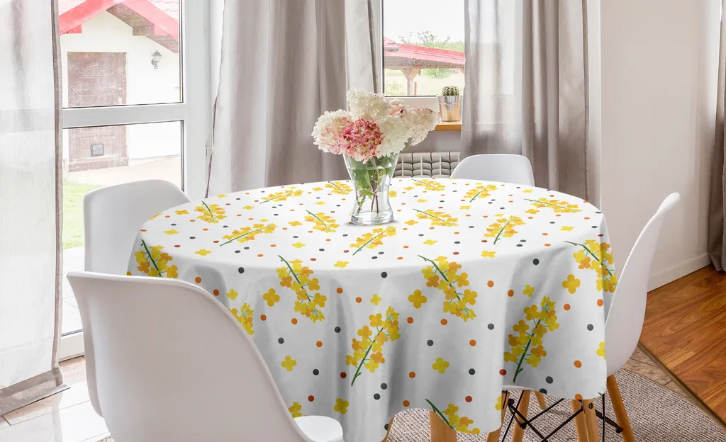 Tovaglia Circolare ABAKUHAUS 150 cm: Decorazione Cucina Senape e Pois