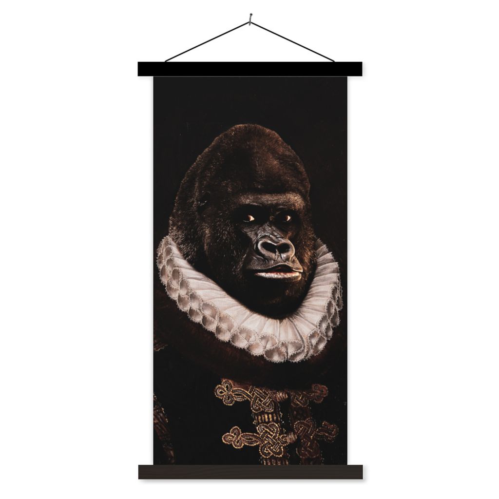 MuchoWow Textilposter Affe - Kunst - Alte Meister 40x80 cm mit schwarzem Rahmen - Wandemalerei