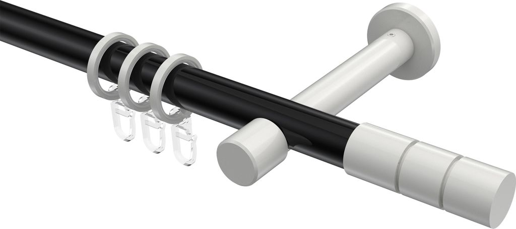 Interdeco Gardinenstange / Vorhangstange Schwarz / Weiß, Typ Prestige Elanto (Rillenzylinder), 20 mm Ø 1-läufig, 540 cm