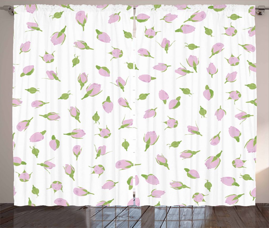ABAKUHAUS Rose Rustikaler Vorhang, Rosebuds Romantisches Nostalgic, Wohnzimmer Universalband Gardinen mit Schlaufen und Haken, 280 x 225 cm, Farn-G...
