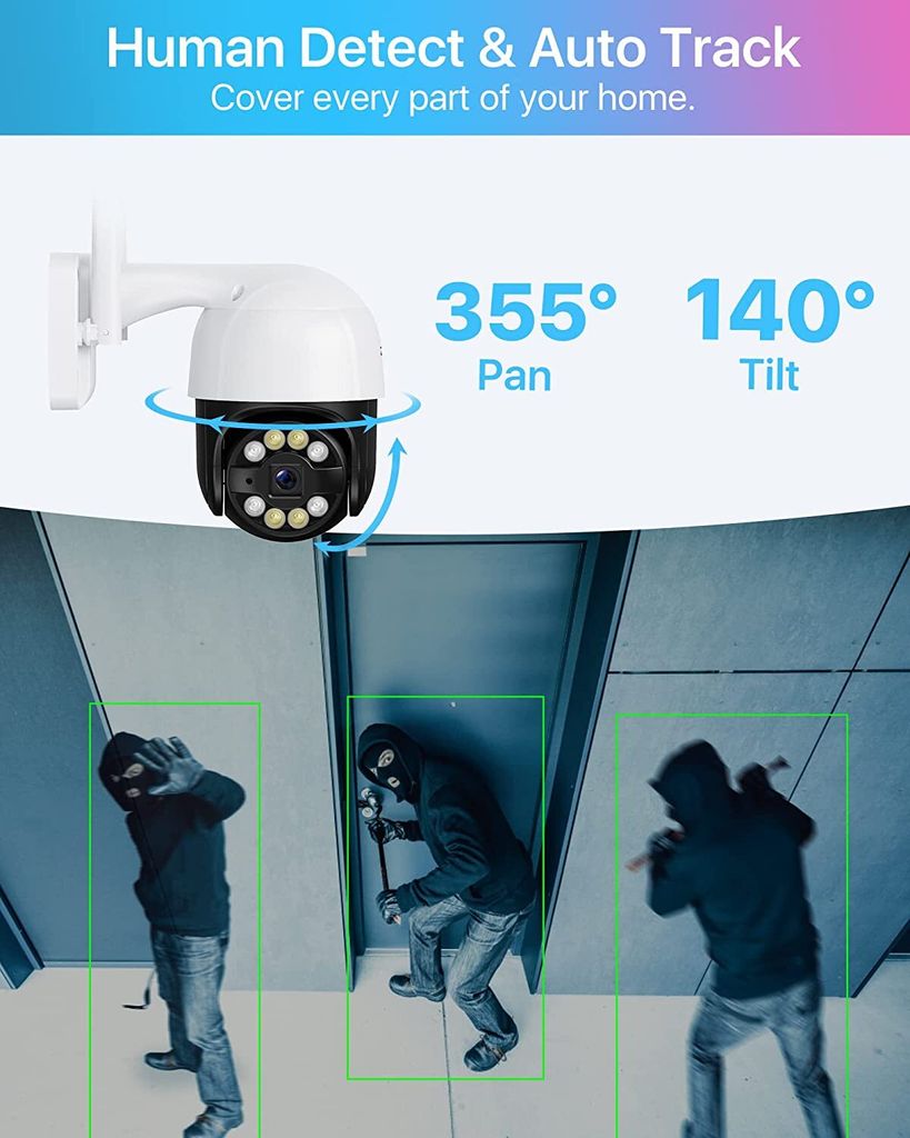 ZOSI 5MP PTZ Außenkamera Mit WLAN - 355° Schwenk, Nachtsicht & 2-Wege-Audio