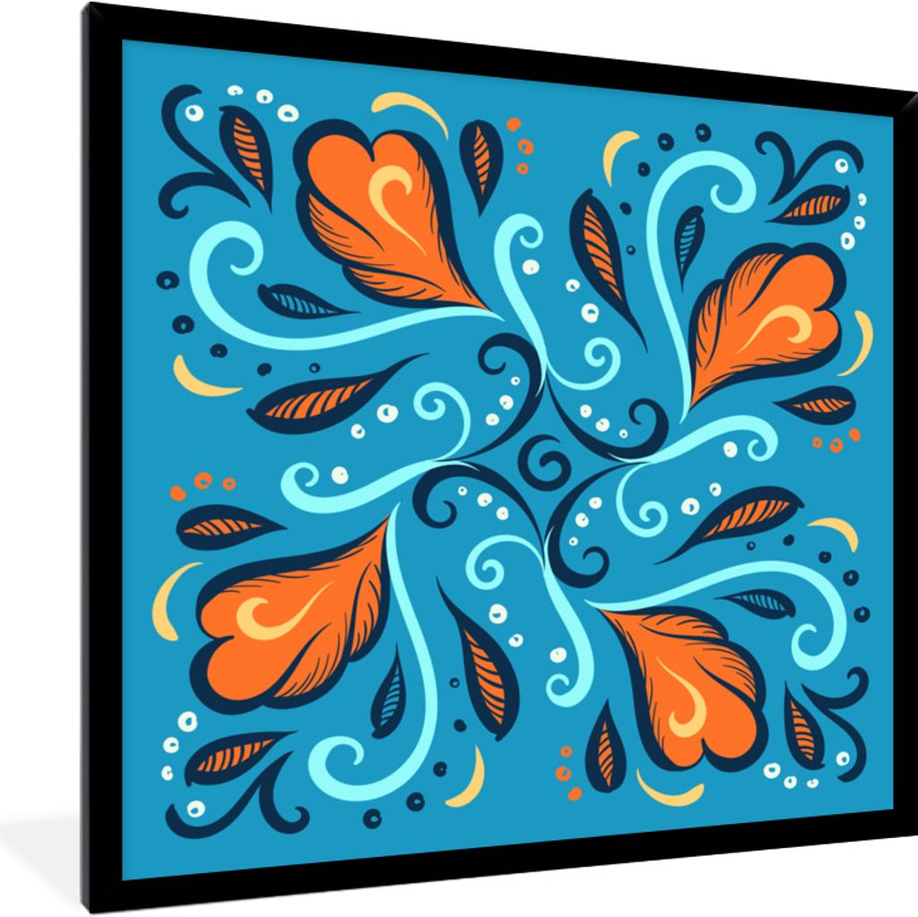 MuchoWow® Gerahmtes Poster Federn - Blau - Muster 40x40 cm Produktbild 