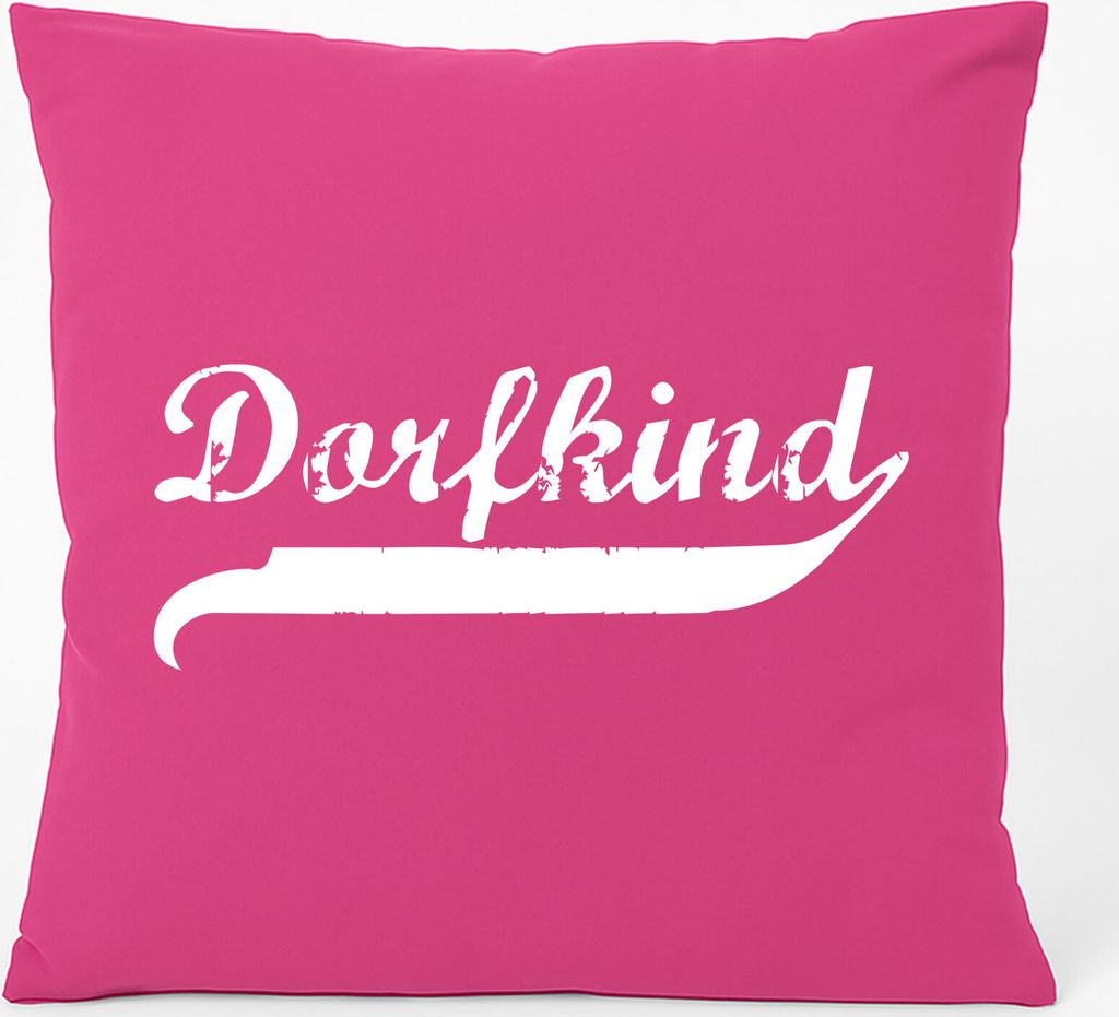 Huuraa Kissen Dorfkind Vintage 40x40cm mit Füllung Fuchsia Baumwolle Dekokissen Geschenkidee