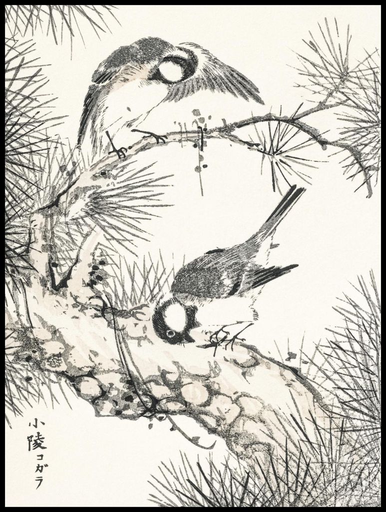 Plakat 75x100cm Weidenmeise, Vintage Japanischer Kashu für das Wohnzimmer