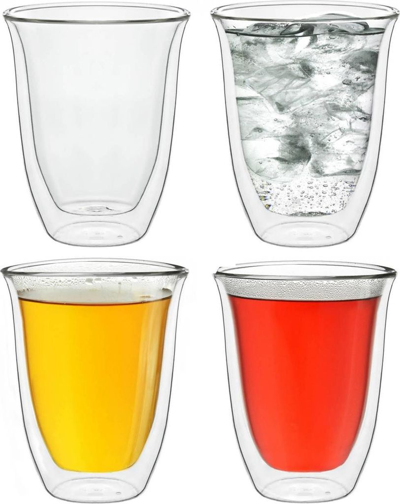 Creano doppelwandige Gläser 250ml „DG-V“, 4er Set, Thermoglas doppelwandig aus Borosilikatglas, Kaffeegläser, Teegläser, Latte Gläser, Dopp...