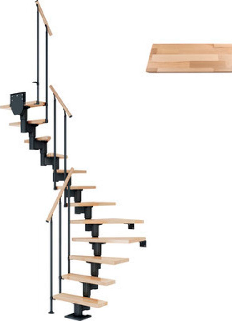Pertura Mittelholmtreppe Spiros Buche Leimholz Anthrazit 1/2-gewendelt 65 cm 11 Stufen / 12 Steigungen Stabgeländer Anth