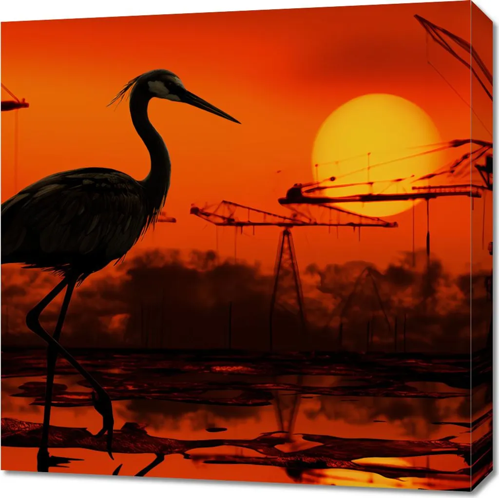 Quadro 60x60 Tramonto Industriale della Gru - Stampa Tela Arredo Loft