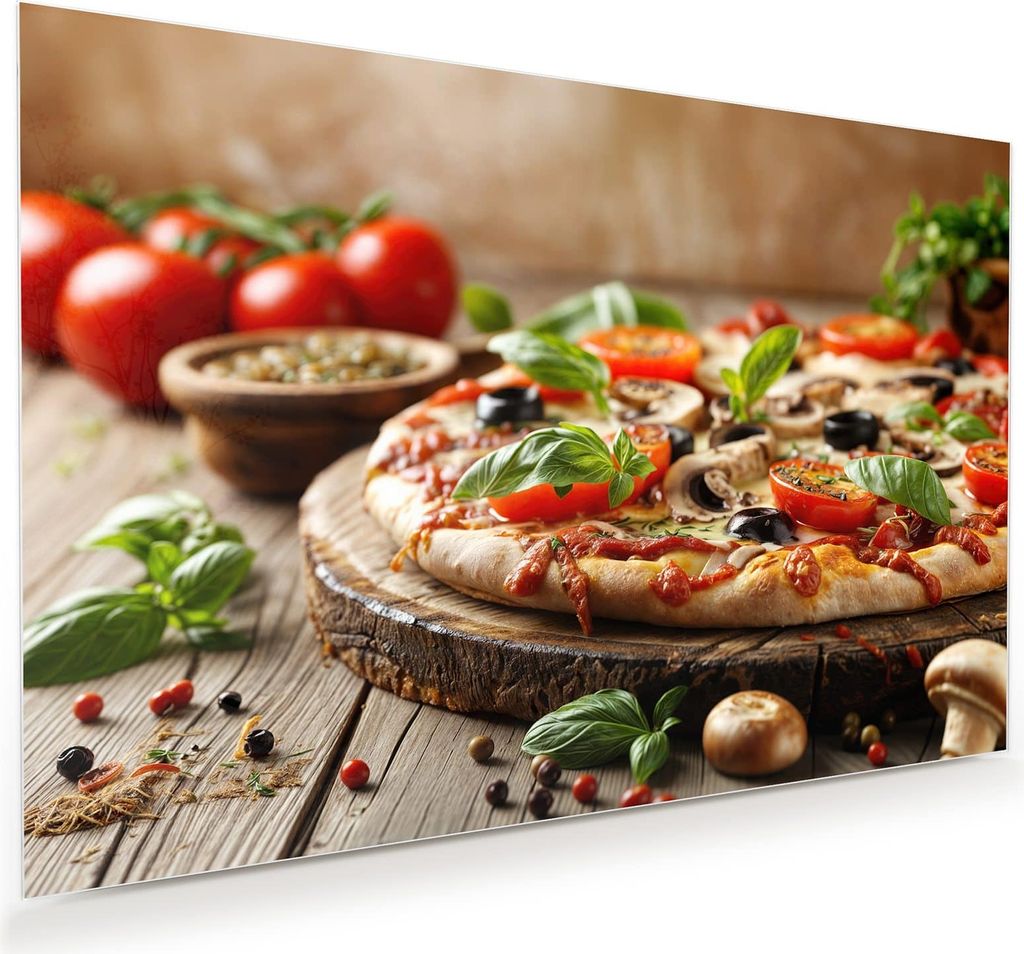 Glasbild 60x40cm in XXL für Wohnzimmer, Schlafzimmer Motiv Pizza im Holzofen