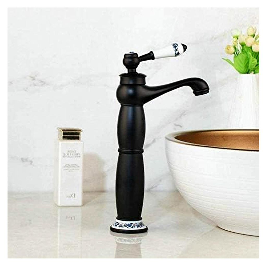 Küchenarmaturen mit schwarzem Keramikgriff, Waschbeckenarmaturen in schwarzer Bronze, Deckmontage