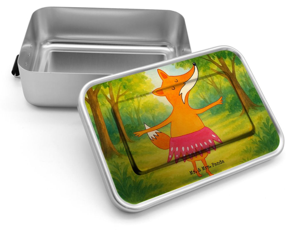 Mr. & Mrs. Panda Snackbox Fuchs Ballerina Design - Weiß - Geschenk, Metallbox, Lunchdose, Geburtstag, Essensbox, Tanzen, Brotdose Metall, Lunchbox