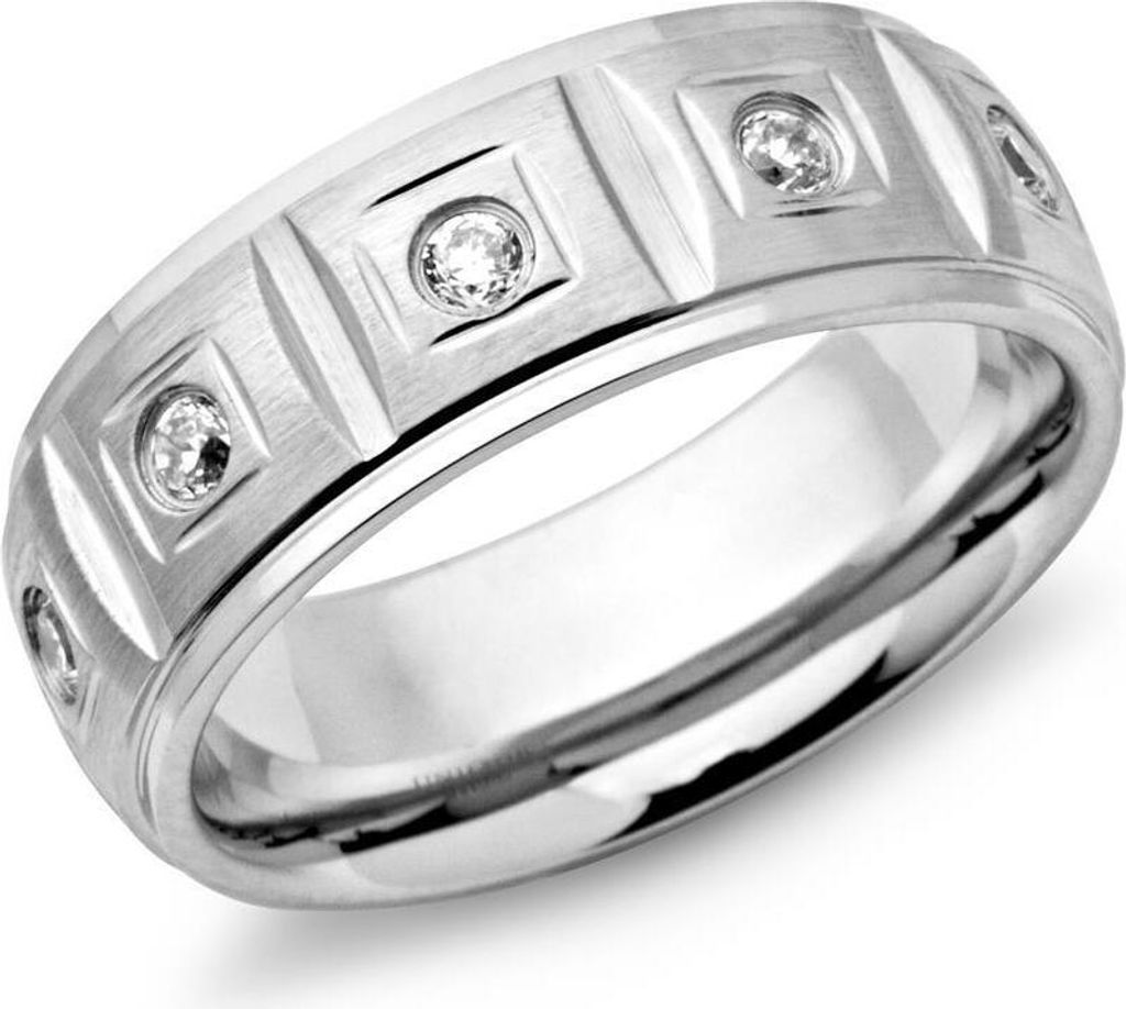 Moderner Unique Ring Edelstahl 7mm Breite Zirkonia R9092cz