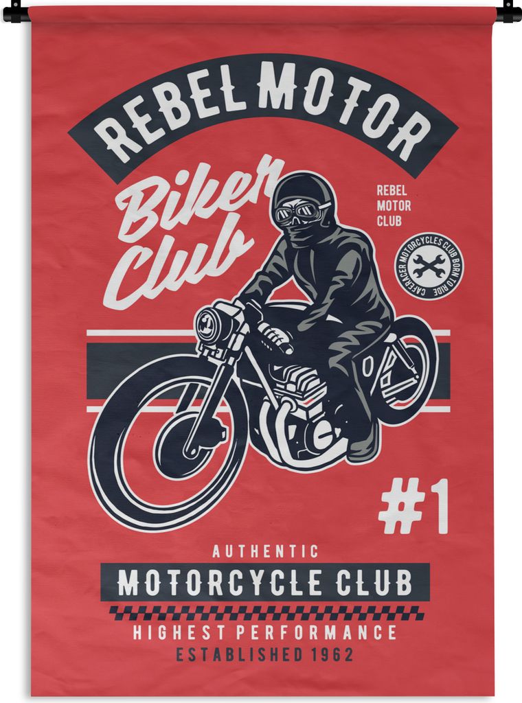 MuchoWow Wandteppich Wandbehang Motorrad - Mann - Kleidung - Vintage 60x90 cm Tapisserie Dekoration Wandtuch - Foto-Teppich - Abwaschbar