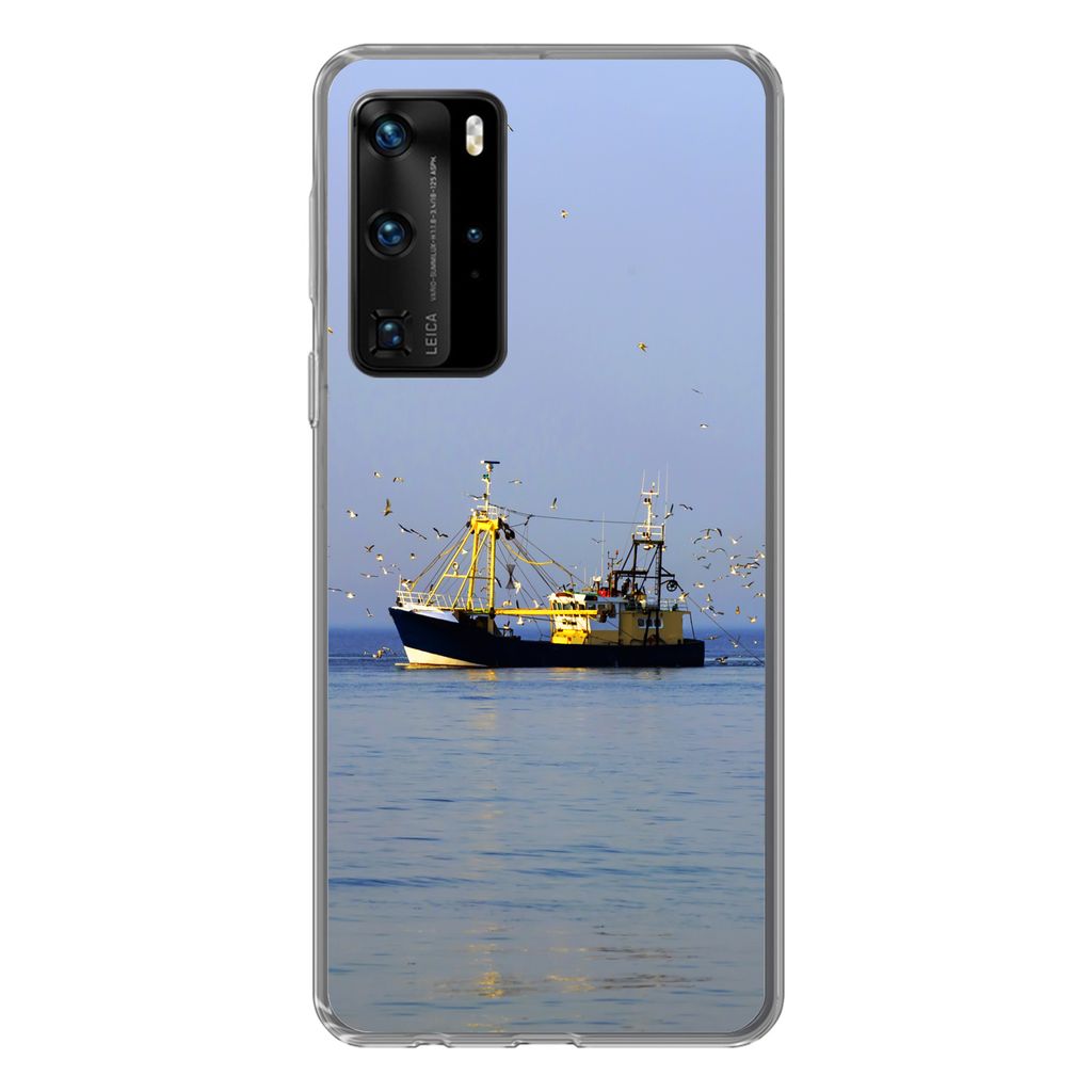 MuchoWow Handyhülle Schutzhülle Hülle für Huawei P40 Pro Nordsee - Fischerboot - Vogel Silikon Softcase Handy Hülle - Schutz