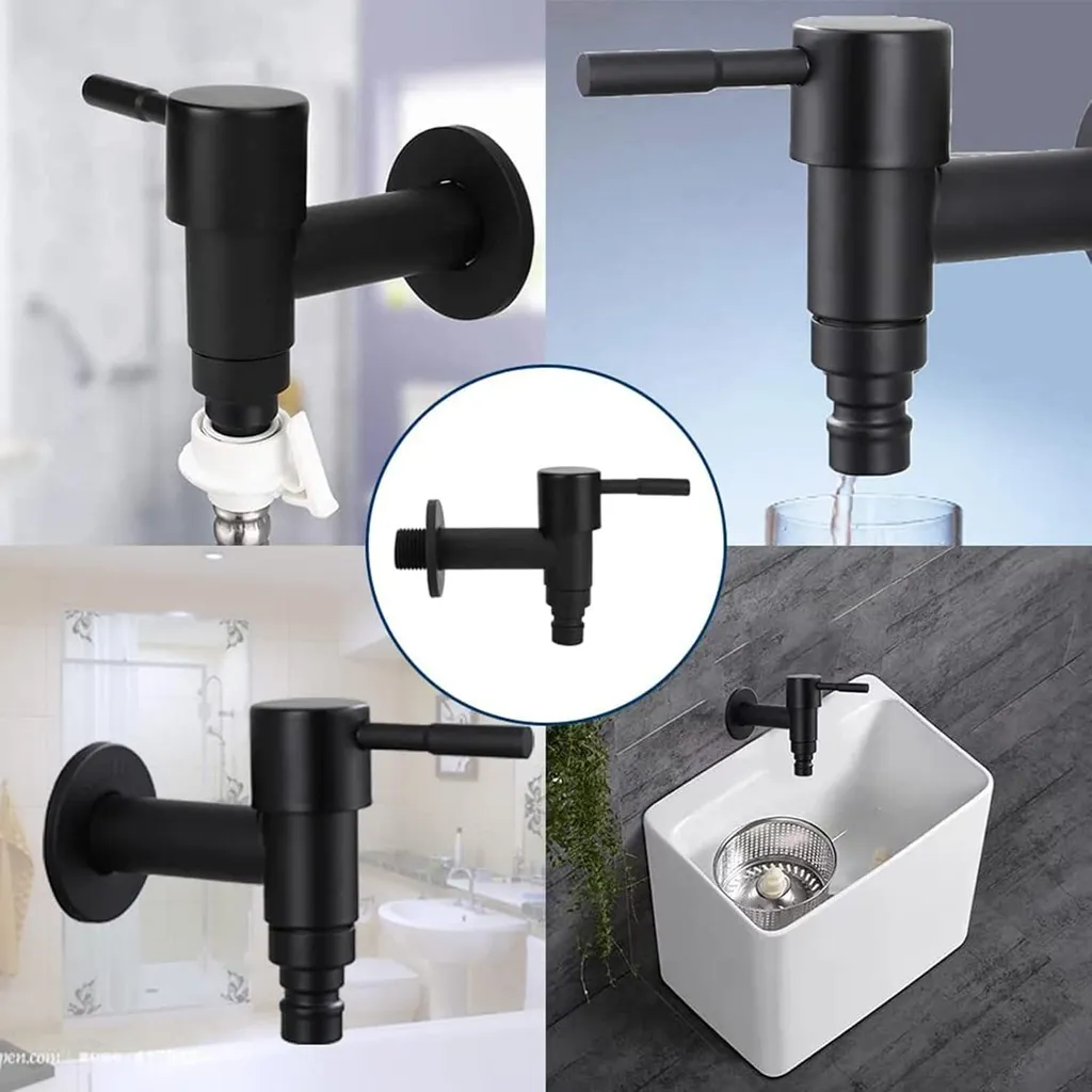 Robinet d'eau froide noir inox à ouverture rapide une main pour vasque
