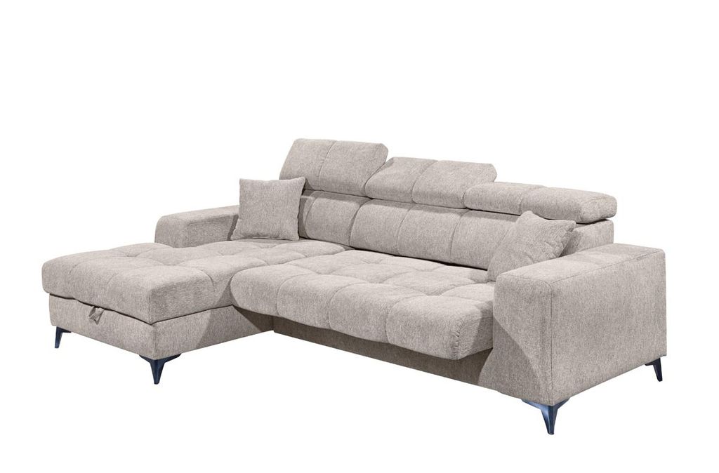 Sydney Ecksofa 268 x 172 cm, Funktion wählbar, Stone, Ausführung:Links, Funktion:Schlaffunktion & Bettkasten