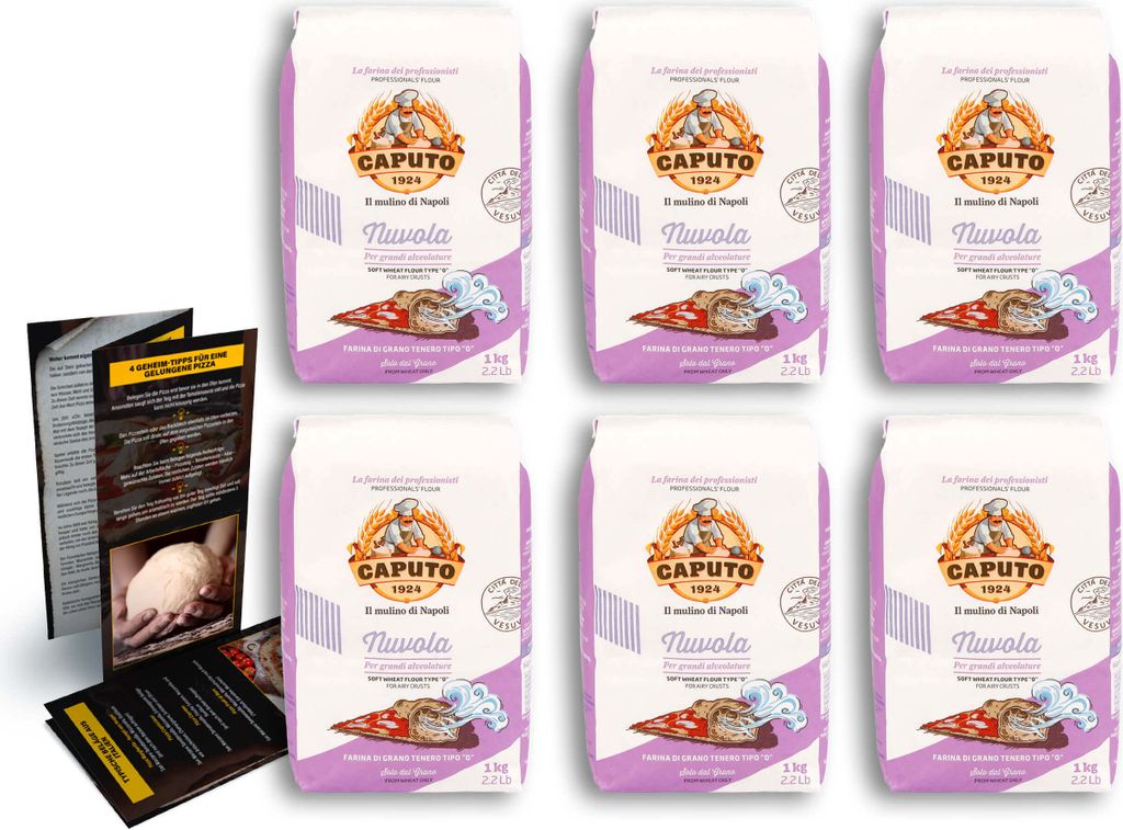 DELICRET - 6x 1kg Caputo Nuvola + Original Pizzarezept und Tipps | Gehzeiten bis 2 - 48h | Pizzamehl Typ 0 | Pizza Mehl