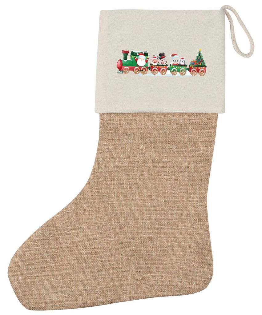 Huuraa Weihnachtsstrumpf Weihnachtszug Weihnachten Beige Jute Kaminstrumpf Geschenkidee