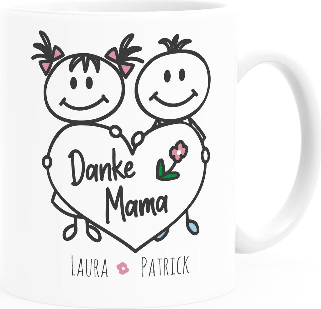 personalisierte Kaffee-Tasse Danke Geschenk für Mama personalisierbar mit Namen der Kinder Muttertag SpecialMe mit Namen weiß Keramik-Tasse