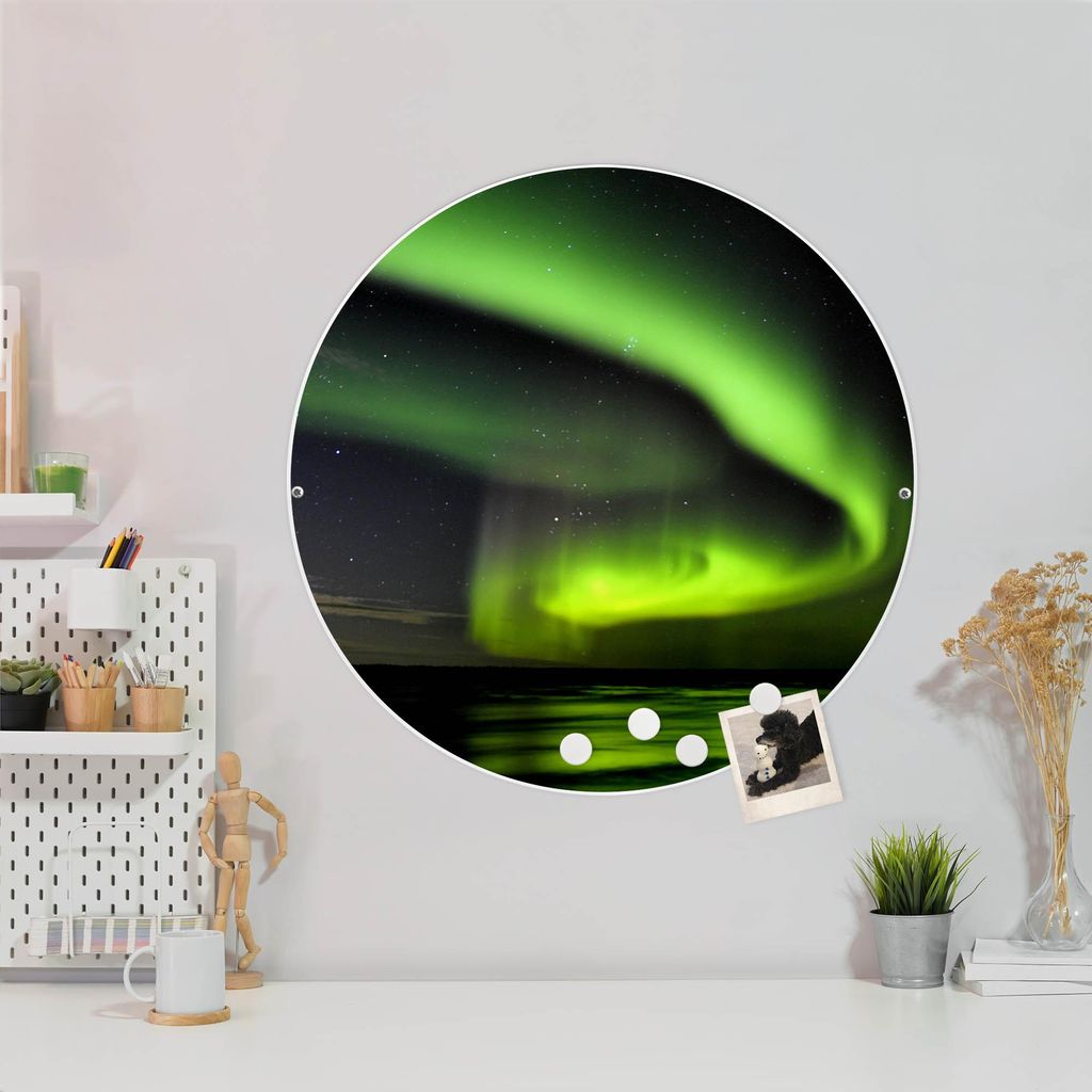 Design Stahlmagnettafel Weiß Rund 47cm Wetterleuchten