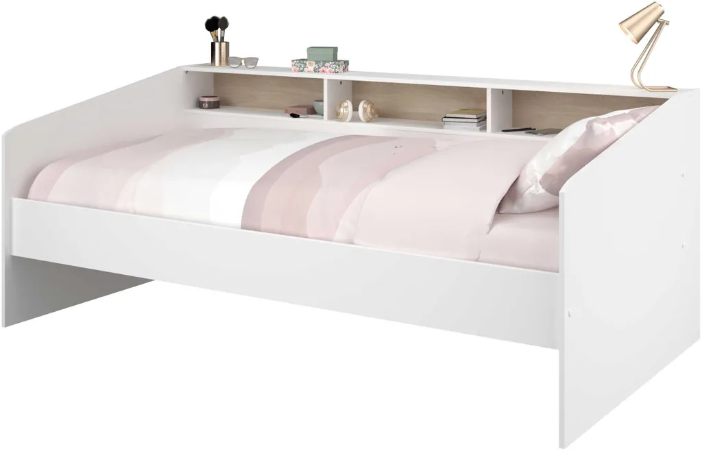 Lit junior Sleep 90x200 cm blanc et chêne avec étagères intégrées - 5
