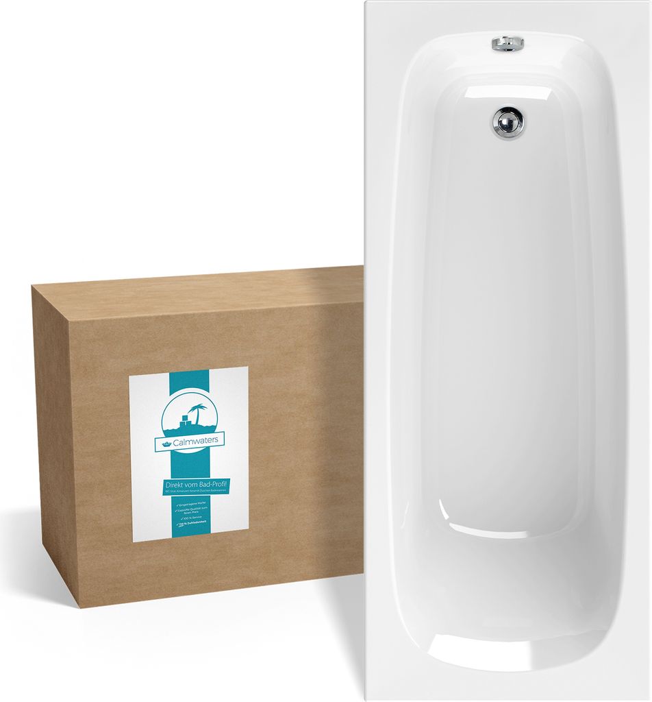 Calmwaters Rechteck-Badewanne 180x80 cm, Acrylwanne Original, ergonomische Körperformbadewanne, Maße 180 x 80 cm, Rechteckbadewanne Weiß, 01SL...