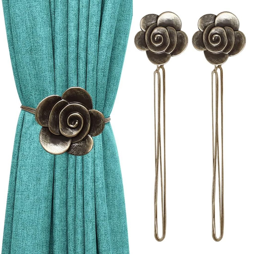 Magnetische Vintage-Gardinenhalter, 1 Paar Gardinenclips aus Kunstharz mit Kamelienmotiv und starken, langlebigen Magneten zur Dekoration in Wohnun...