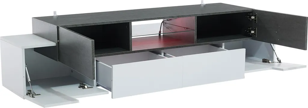 Console multimédia LED et commode basse grise et blanche pour salon chic - 2