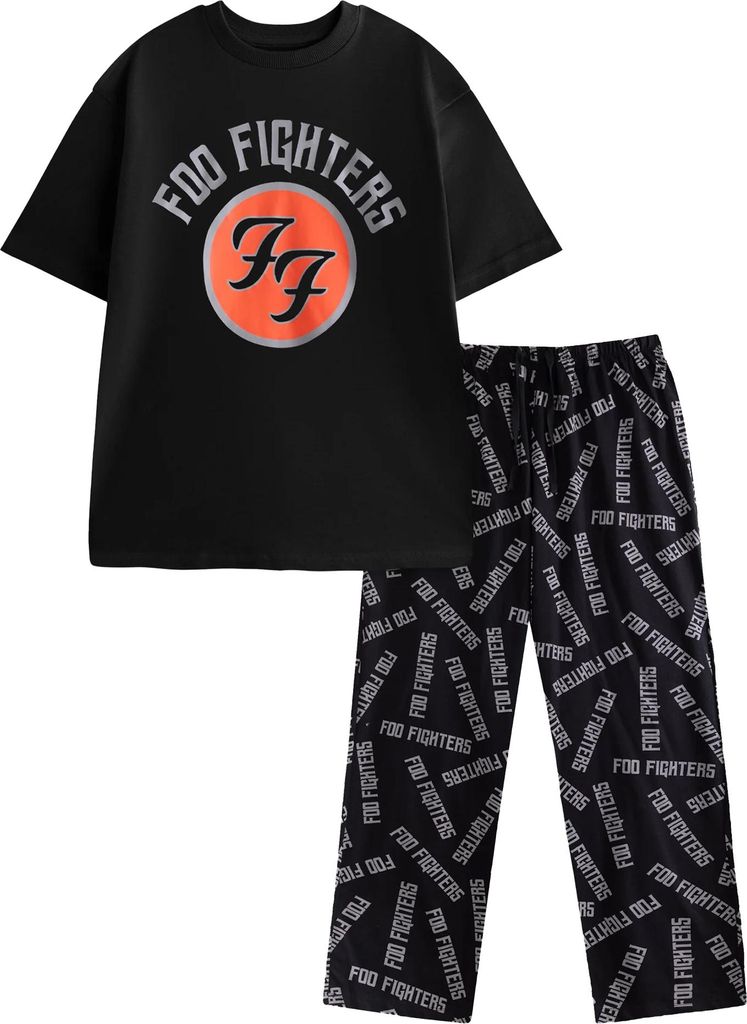Foo Fighters - Schlafanzug mit langer Hose für Herren, kurzärmlig NS9655 (M) (Schwarz)