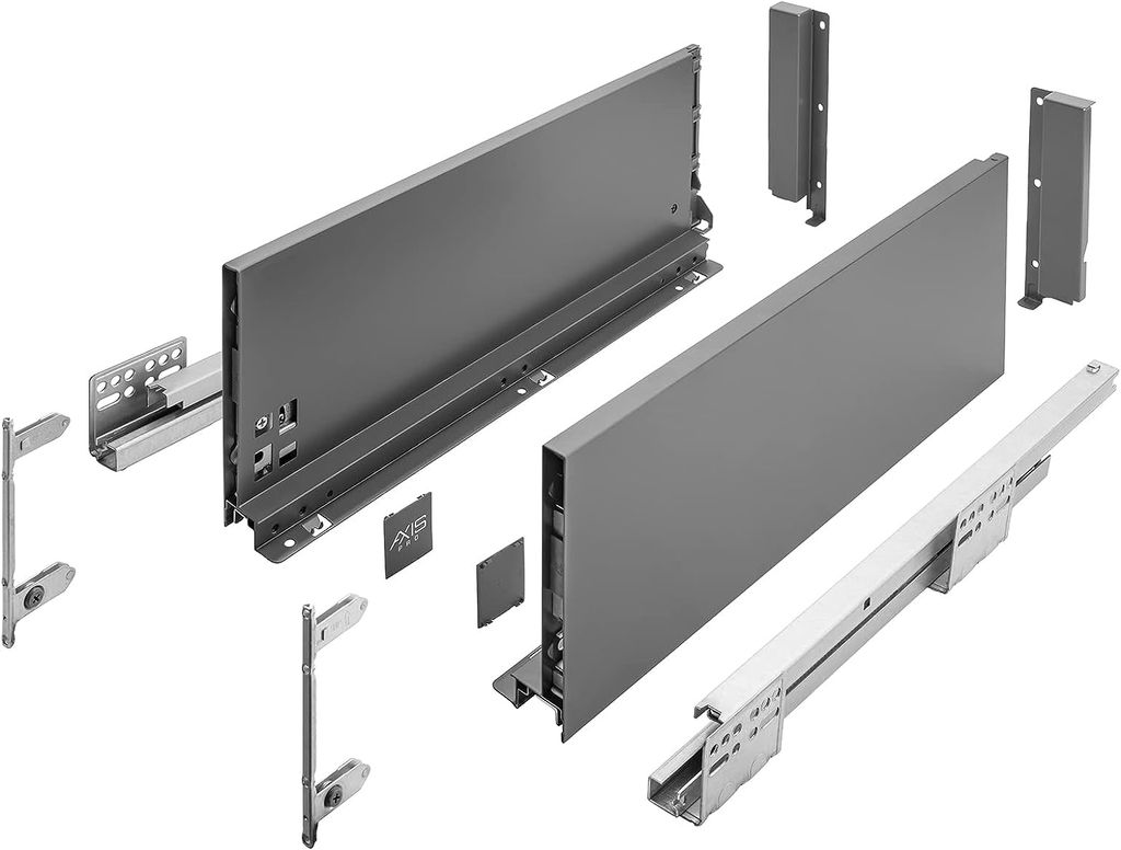 GTV Schubladensystem AXIS PRO, Schubkastengarnitur mit Vollauszug und integriete Dämpfung, Anthrazit, Belastbarkeit bis 40 kg, Soft-Close, Den fre...