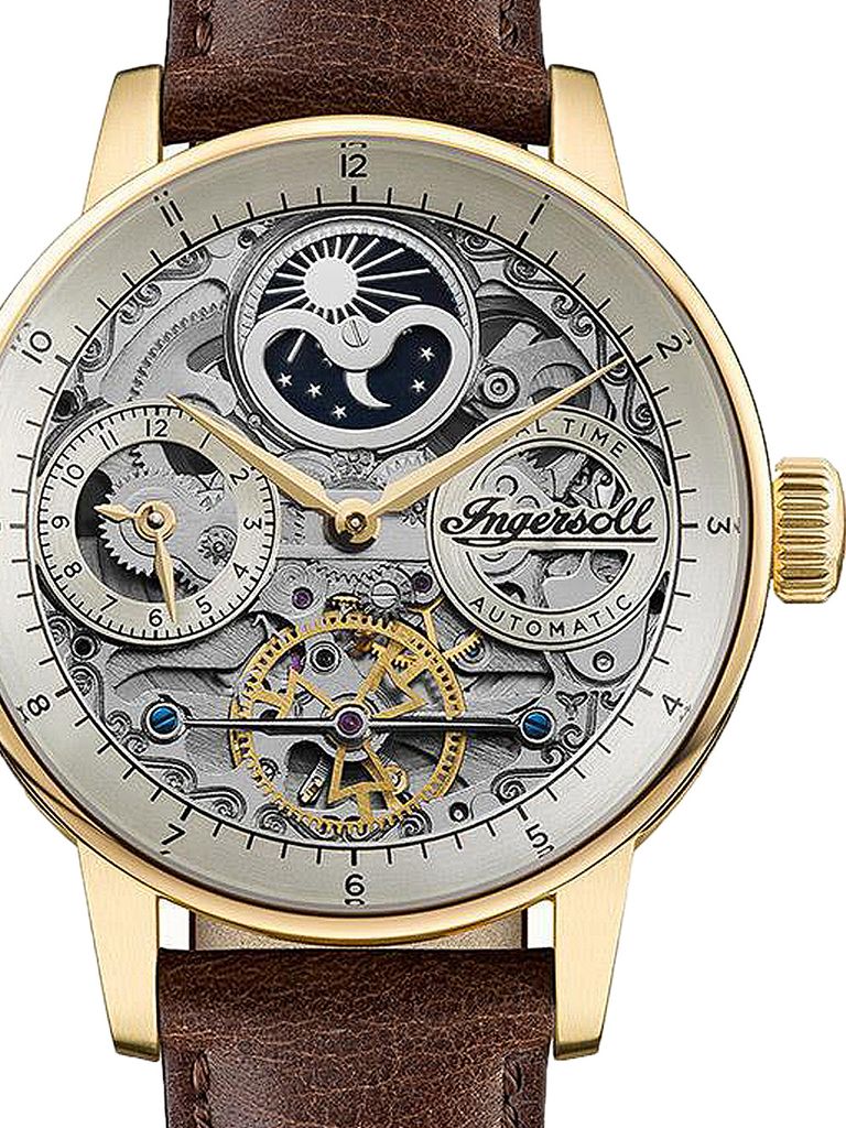 Ingersoll Men's The Herald Automatic Watch with Skeleton Dial and Grey Leather Strap I00402B