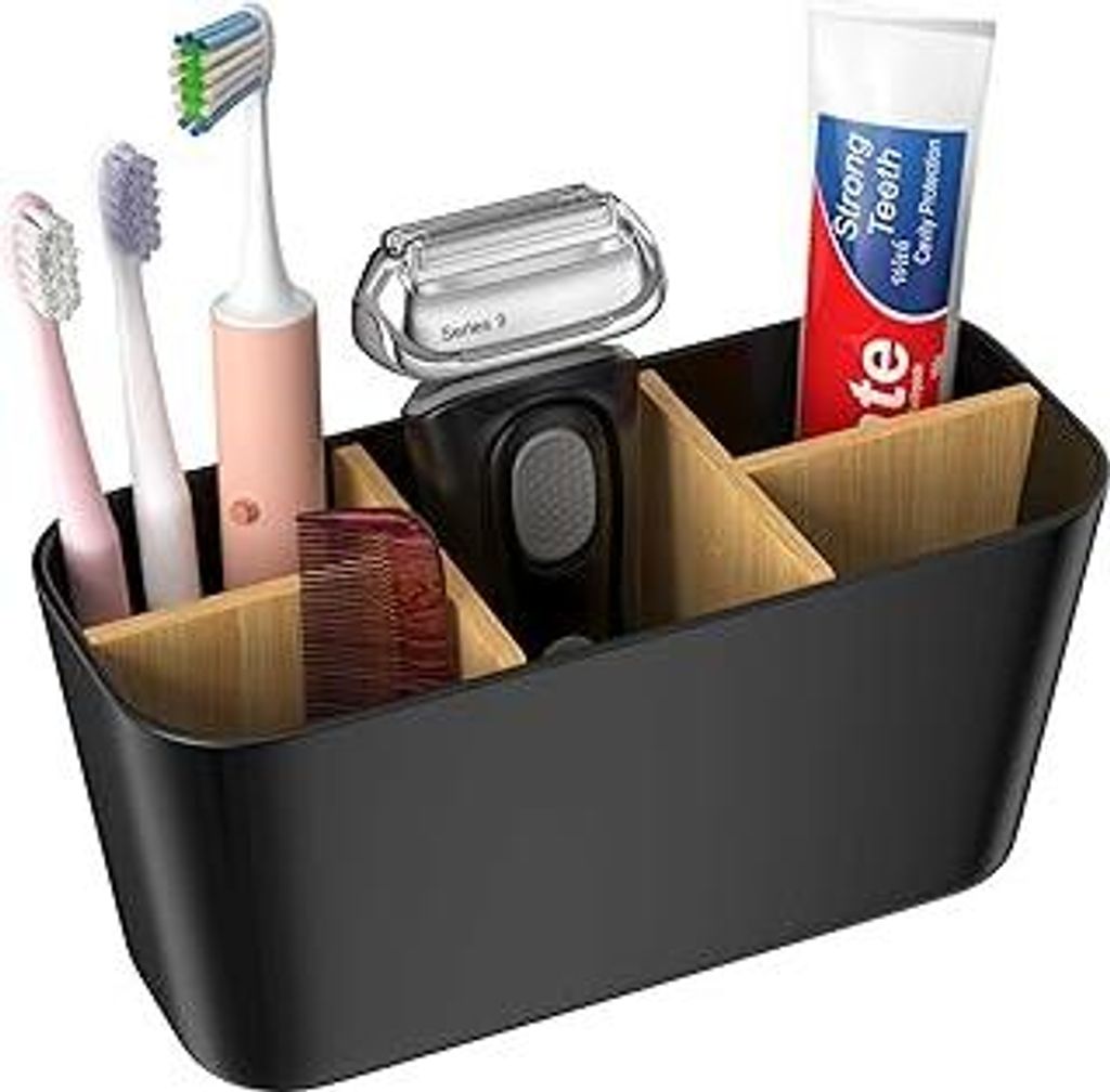 Toothbrush Holder, Zahnbürstenhalter mit Bambus Trennwände, 5 Fächer Multifunktional Elektrische Zahnbürste Halterung, Bad Accessoires, für B...