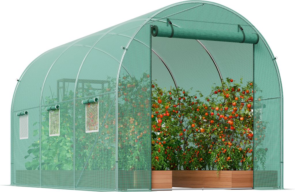 SucceBuy begehbares Tunnel-Gewächshaus, 9,6 x 6,4 x 6,2 Fuß großes Foliengewächshaus, Pflanzen-Tunnelhaus mit verzinktem Stahlrahmen, grüner P...