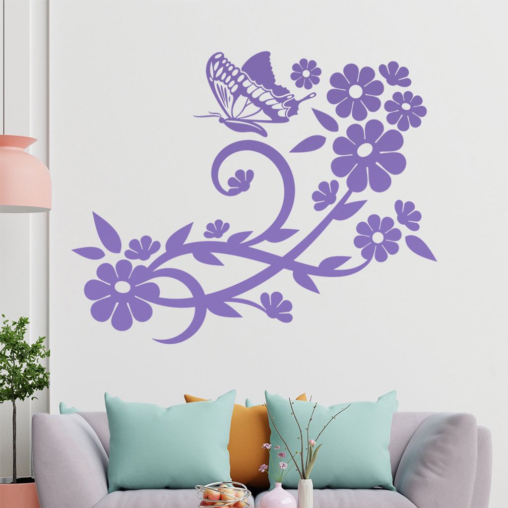 Falter Schmetterling Blüte Wandtattoo in 6 Größen - Wandaufkleber Wall Sticker - Dekoration, Küche, Wohnzimmer, Schlafzimmer, Badezimmer