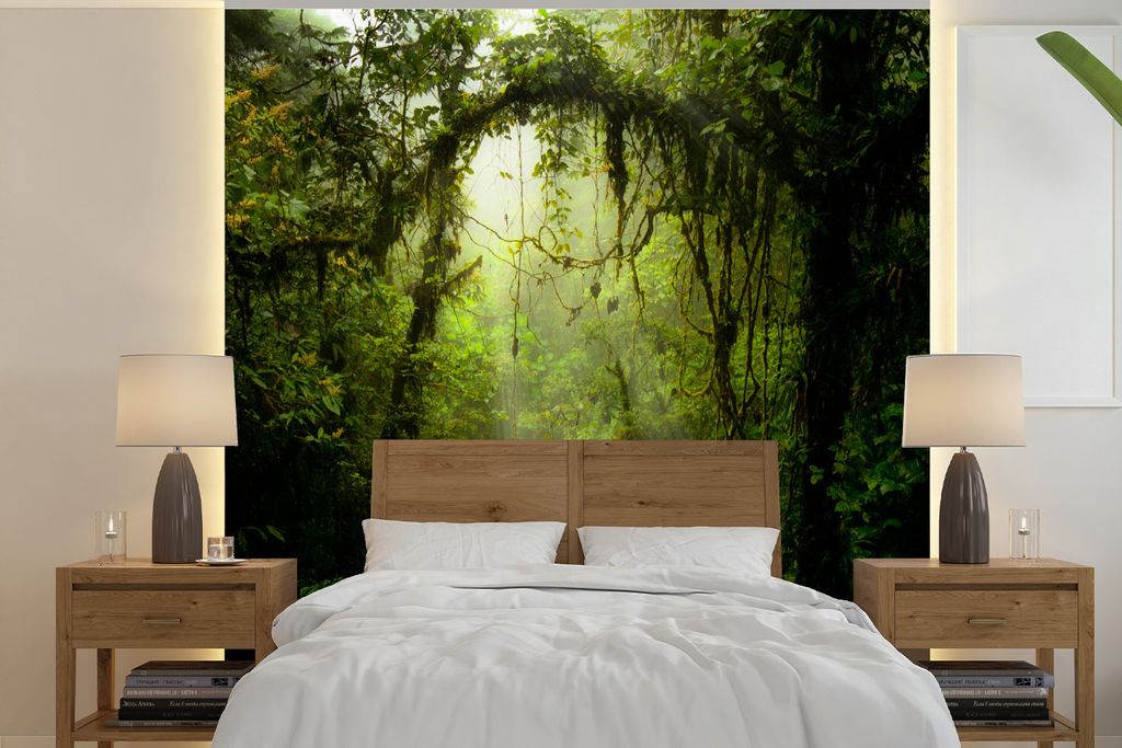 MuchoWow Fototapete für Wohnzimmer oder Schlafzimmer Wandtapete Vinyl Motivtapete Grün getöntes Bild des Regenwaldes von Costa Rica - 280x280 ...