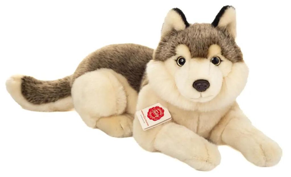 Teddy Hermann Wolf liegend, Kuscheltier, Stofftier, Produktbild 