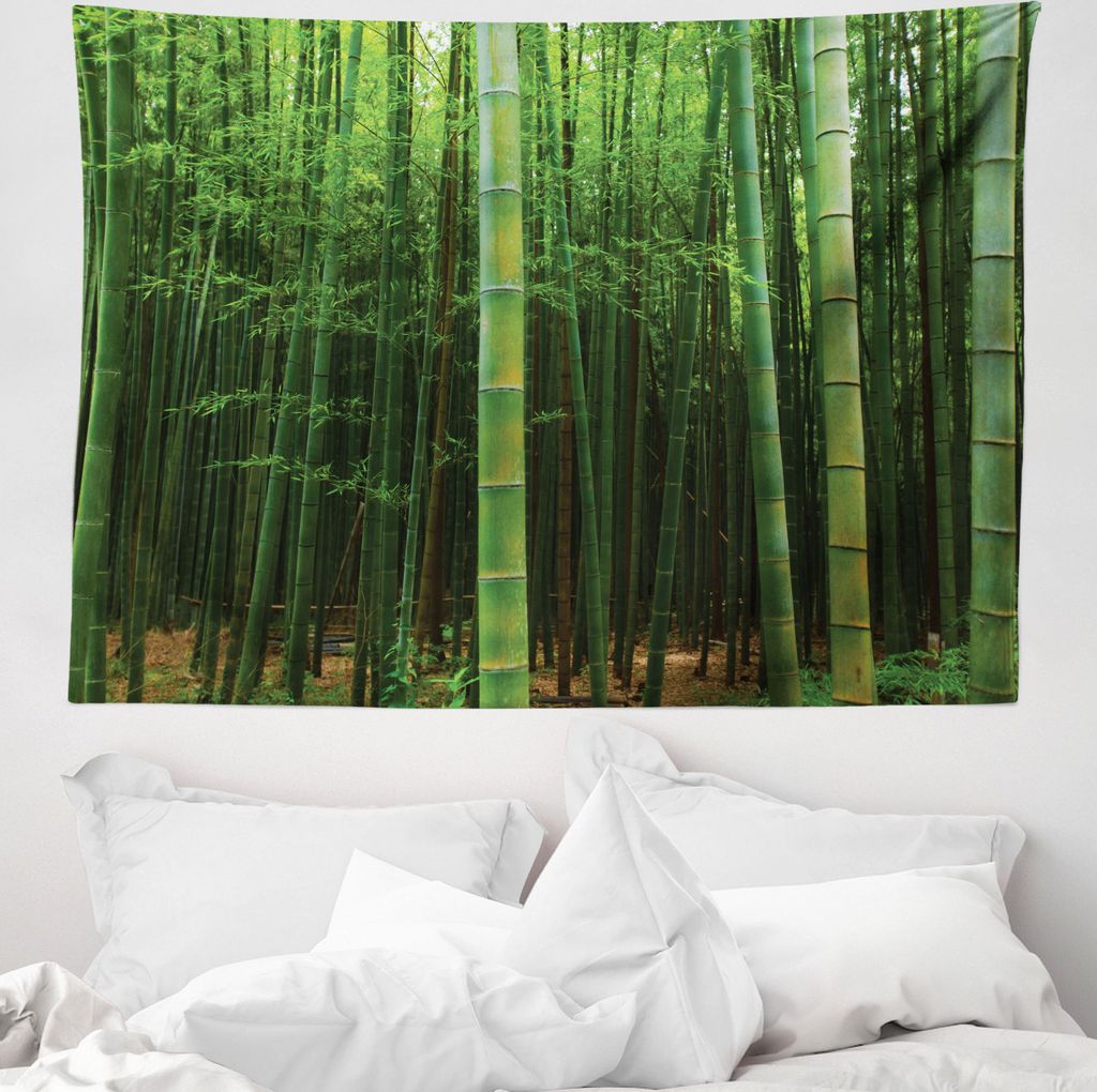 ABAKUHAUS Grün Wandteppich, Exotische Bambus-Wald aus Weiches Mikrofaser Stoff Waschbar ohne Verblassen Digitaldruck, 150 x 110 cm, Grün