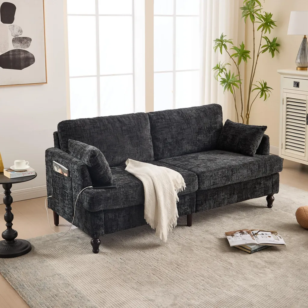 Canapé chenille 2 places avec rangement pour optimiser un petit salon