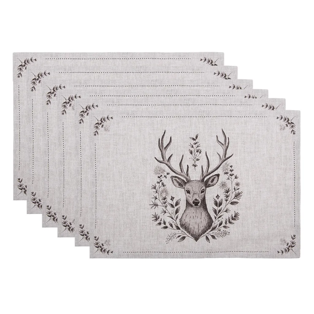 Set 6 Tovagliette Clayre & Eef 48x33 cm Cervo in Cotone Beige