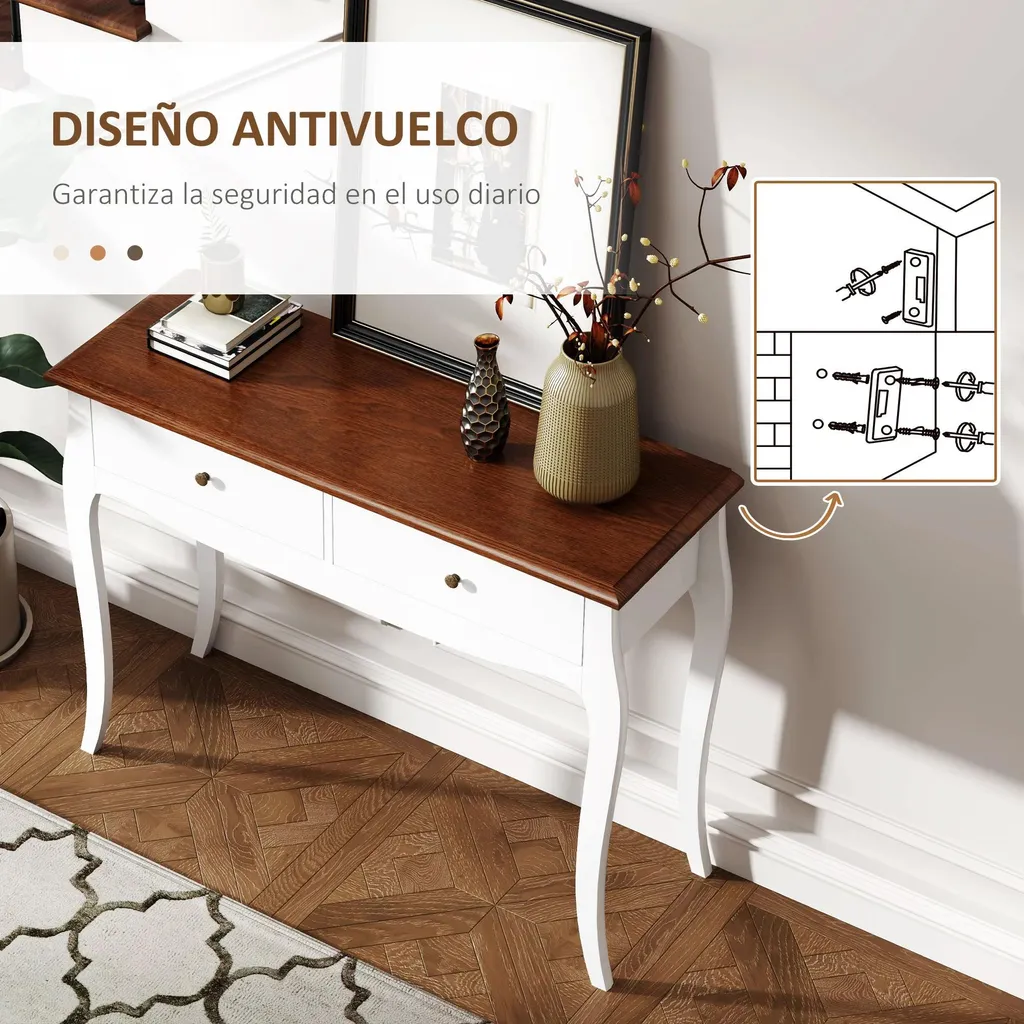 Console 2 Tiroirs de Rangement Blanc - Table Entrée Design 100x35 cm - 6