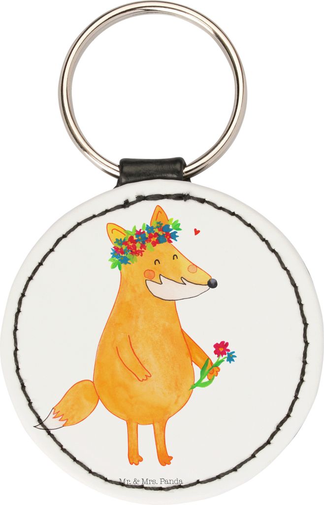 Mr. & Mrs. Panda Schlüsselanhänger Fuchs Blumen - Weiß - Geschenk, mini, Taschenanhänger, Blumenliebe, motiv, Anhänger, Mich, Freude, Boho, Bl...
