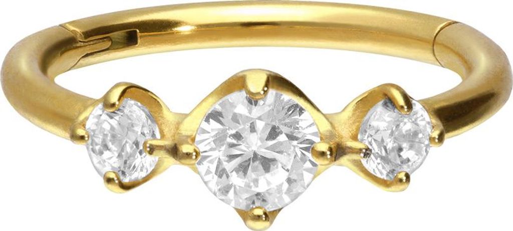 Ohrpiercing, Nasenpiercing, Septum Piercing Chirurgenstahl Segmentring Clicker 3 EINGEFASSTE KRISTALLE Gold Innendurchmesser: 10 mm